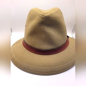 Stetson Gable Fedora Hat Safari Khaki Canvas Cotton Leather Band Vented